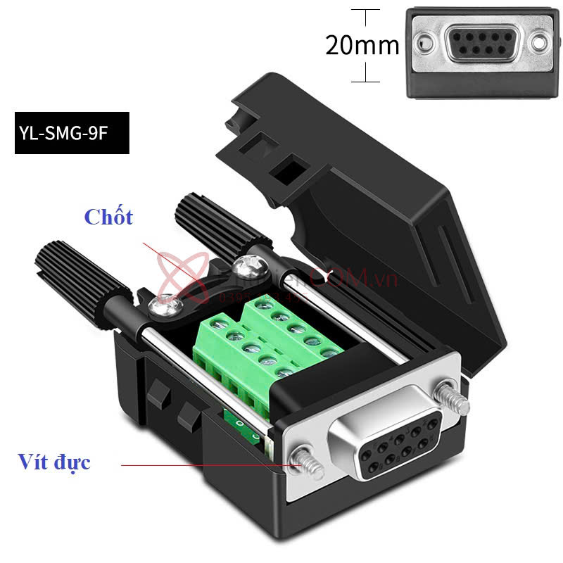 Đầu DB9 RS232 Không Hàn Chân Cái, Chân Đực